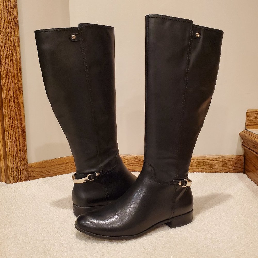 Anne Klein flex Black Knee High Leather Boots, Size 9.5
